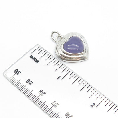 925 Sterling Silver Vintage Real Chalcedony Gemstone Heart Pendant