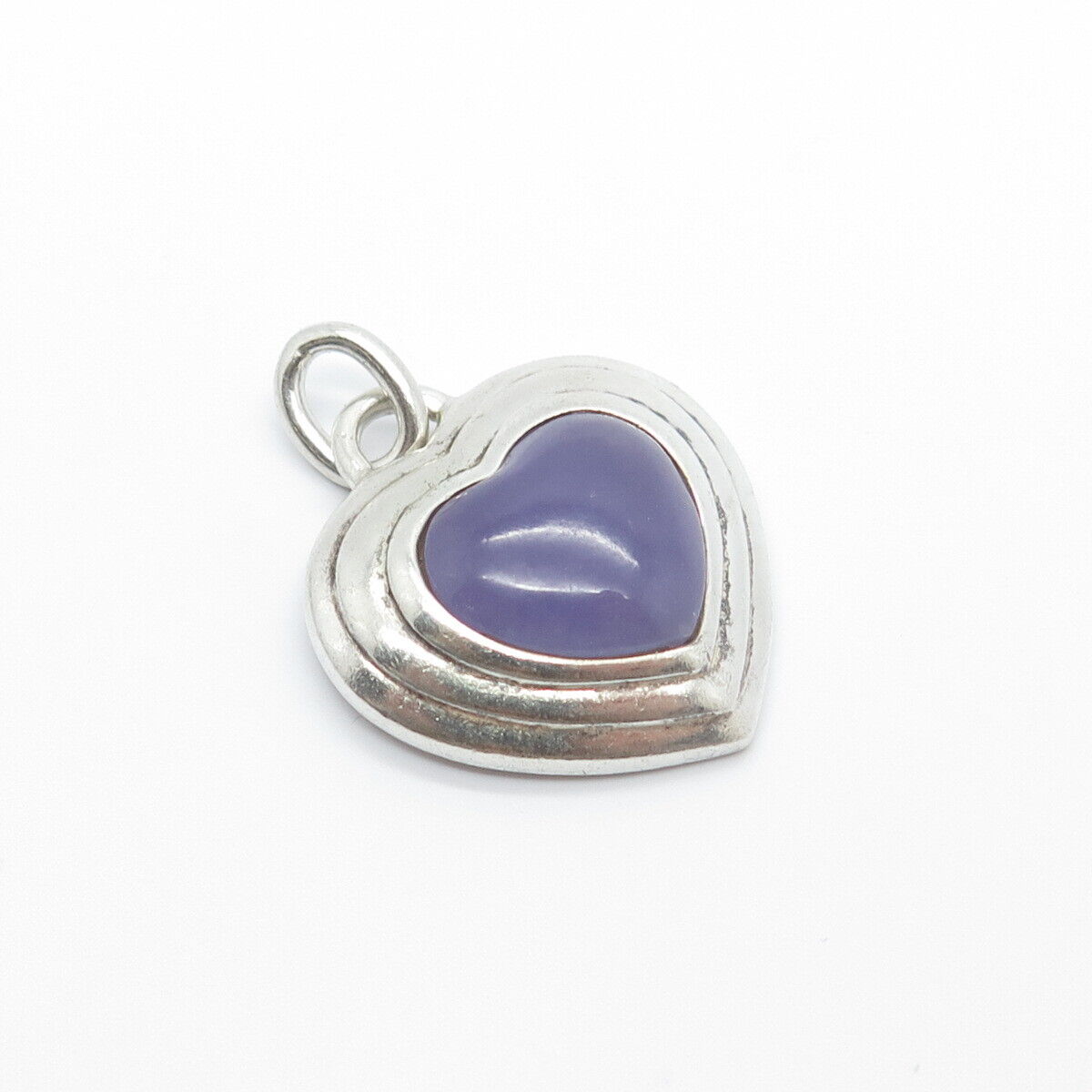 925 Sterling Silver Vintage Real Chalcedony Gemstone Heart Pendant