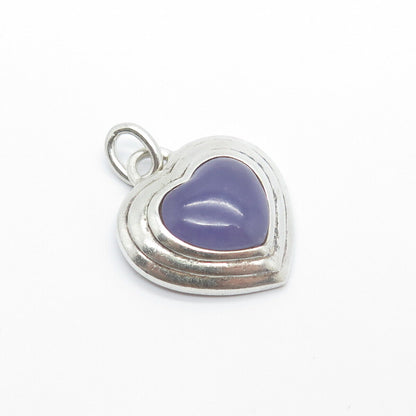 925 Sterling Silver Vintage Real Chalcedony Gemstone Heart Pendant