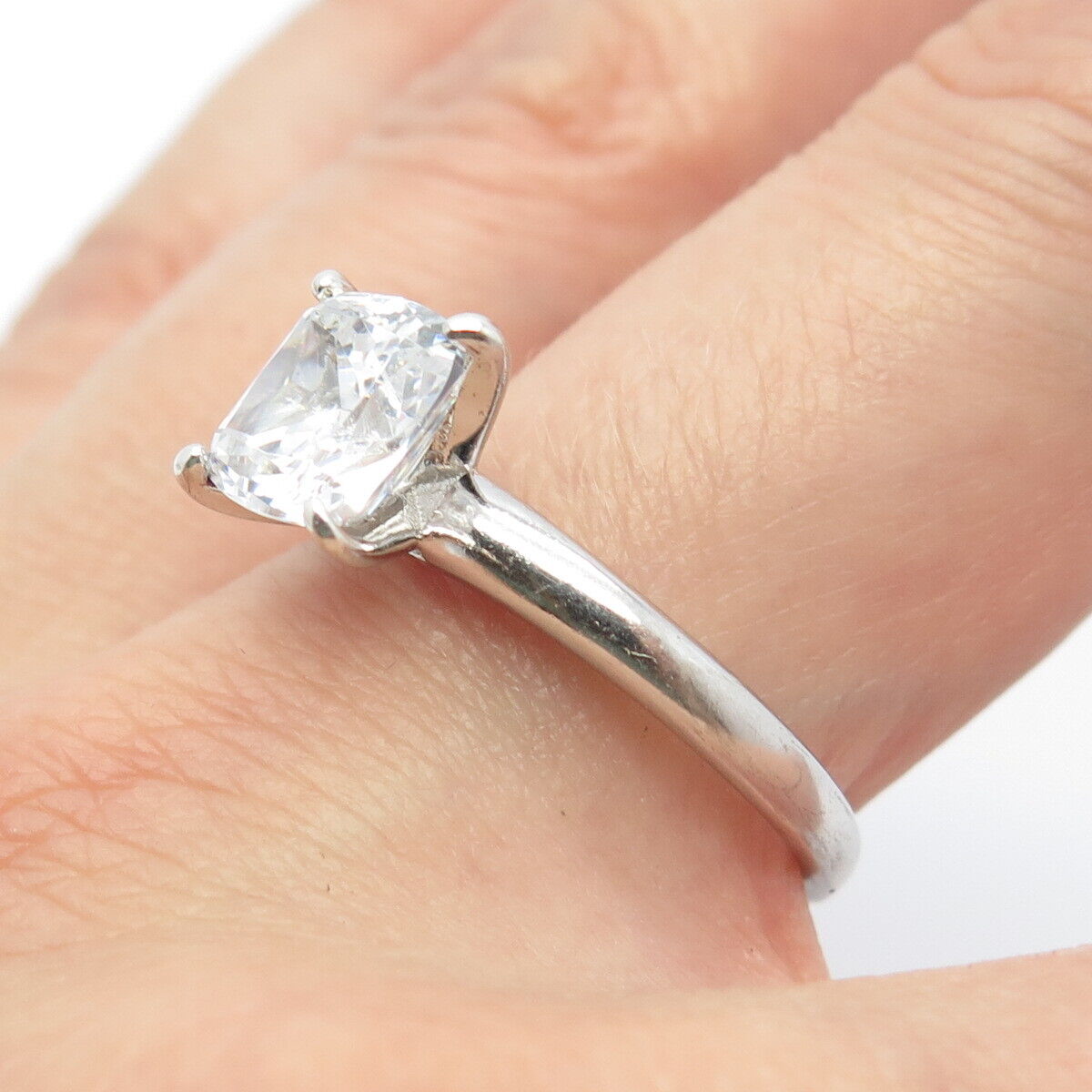 925 Sterling Silver Vintage Cushion-Cut C Z Ring Size 10.25