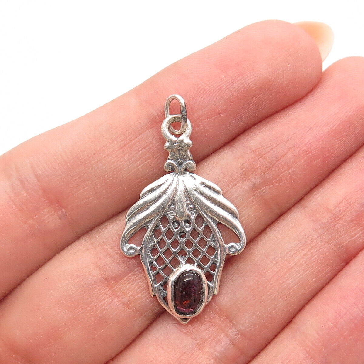 925 Sterling Silver Vintage Real Tourmaline Gem Ornate Pendant