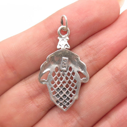 925 Sterling Silver Vintage Real Tourmaline Gem Ornate Pendant