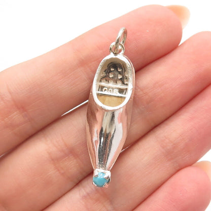 900 Silver Vintage Real Turquoise Gem Turkish Shoe Pendant