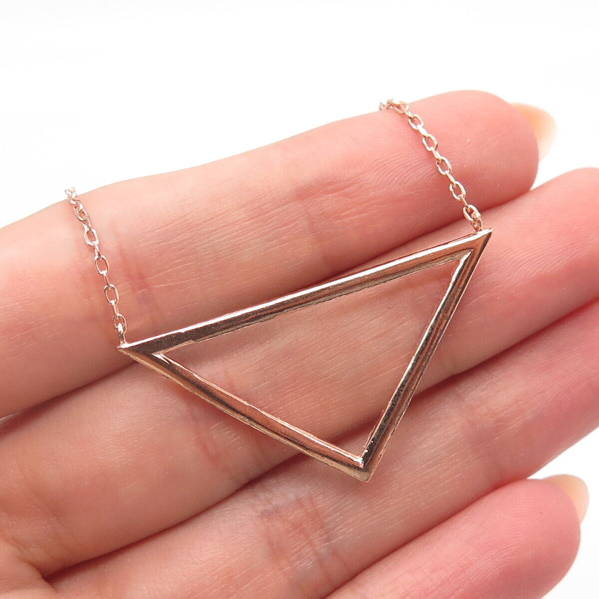 925 Sterling Silver Rose Gold Plated C Z Triangle Shape Cable Chain Necklace 16"