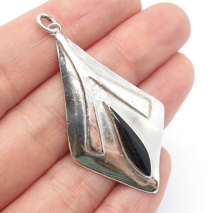 925 Sterling Silver Vintage Real Onyx Gem Rhombus Pendant