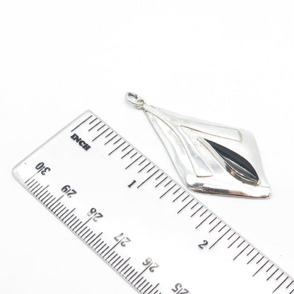 925 Sterling Silver Vintage Real Onyx Gem Rhombus Pendant