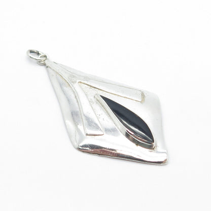 925 Sterling Silver Vintage Real Onyx Gem Rhombus Pendant