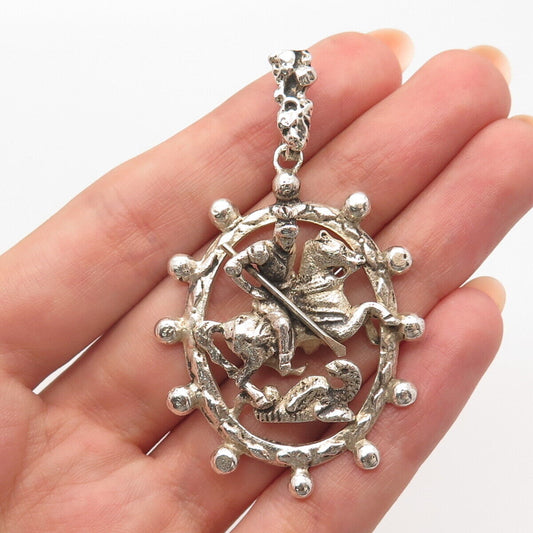 800 Silver Vintage Italy Warrior & Snake Pendant