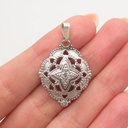 925 Sterling Silver Vintage Real White Topaz Gemstone Ornate Pendant