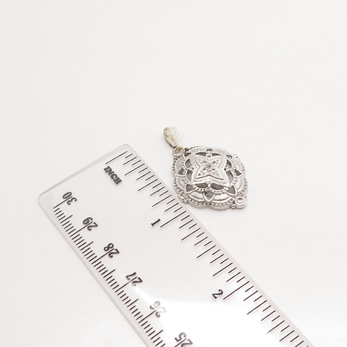 925 Sterling Silver Vintage Real White Topaz Gemstone Ornate Pendant