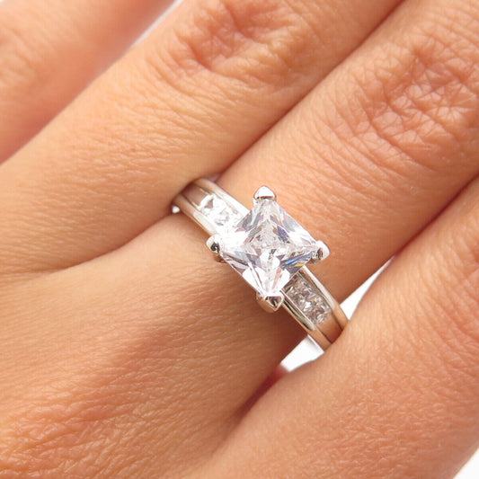 925 Sterling Silver Princess-Cut C Z Ring Size 7.75