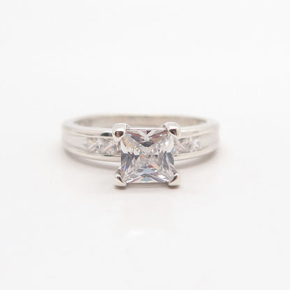 925 Sterling Silver Princess-Cut C Z Ring Size 7.75