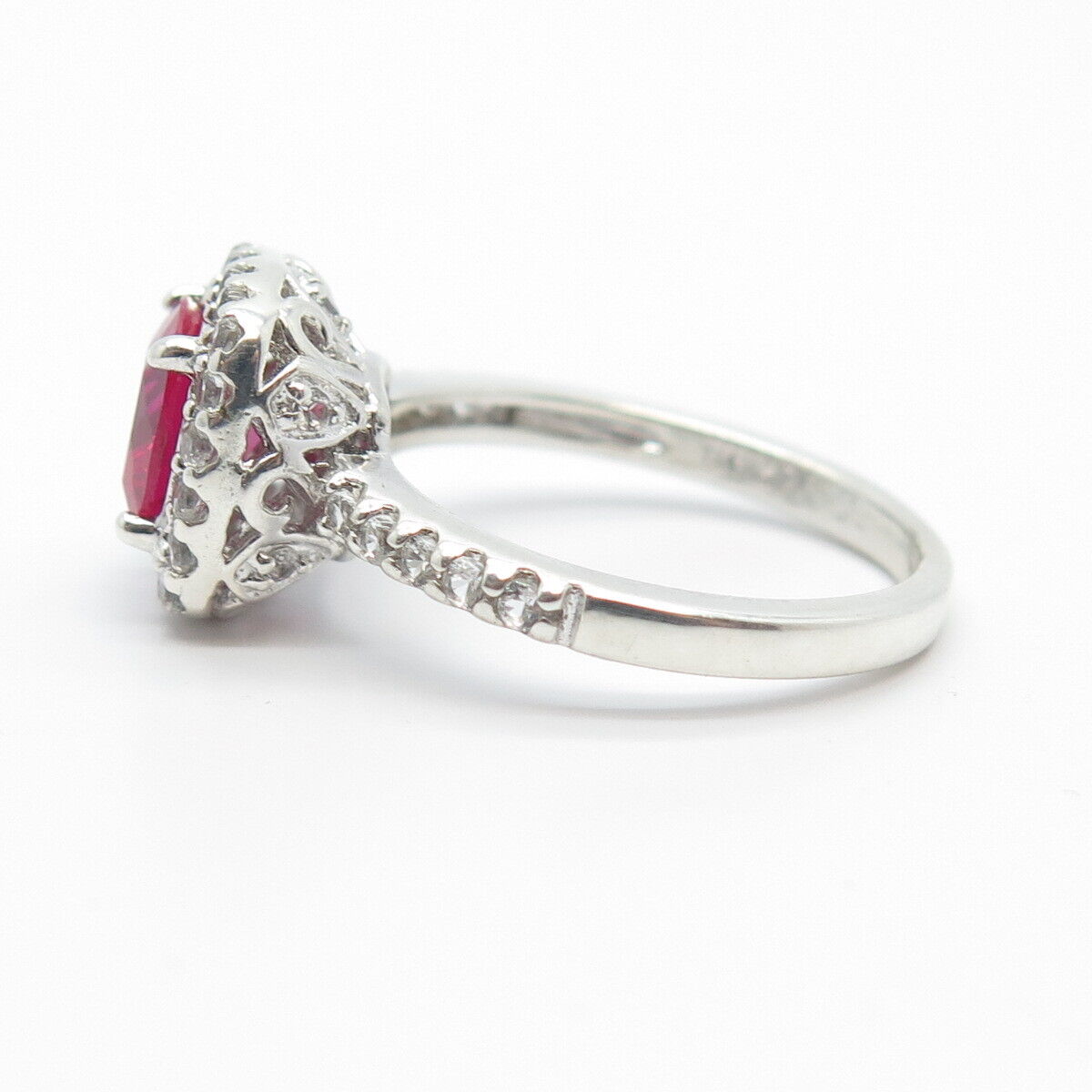 925 Sterling Silver Lab Created Pink & White Sapphire Square Ring Size 7.25