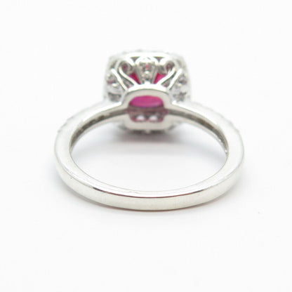 925 Sterling Silver Lab Created Pink & White Sapphire Square Ring Size 7.25