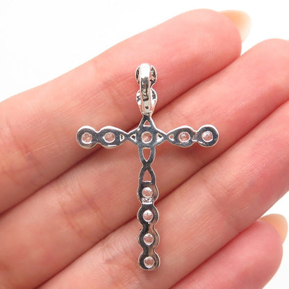 925 Sterling Silver Vintage Round-Cut C Z Cross Pendant