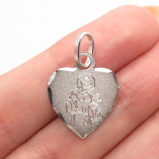 800 Silver Vintage Religious Theme Heart Charm Pendant