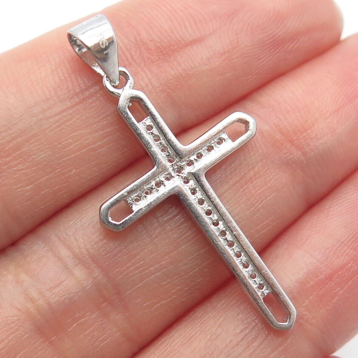 925 Sterling Silver C Z Religious Cross Pendant