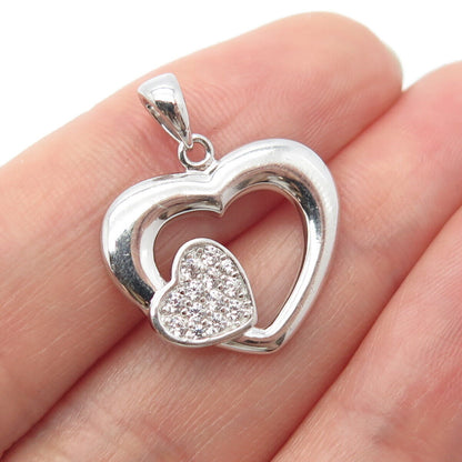 925 Sterling Silver C Z Open Double Heart Charm Pendant