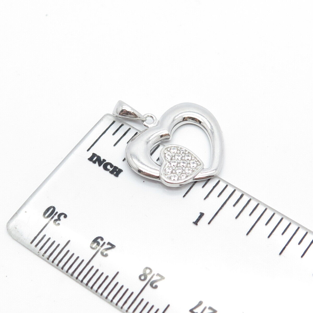 925 Sterling Silver C Z Open Double Heart Charm Pendant