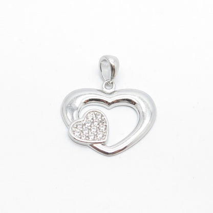 925 Sterling Silver C Z Open Double Heart Charm Pendant