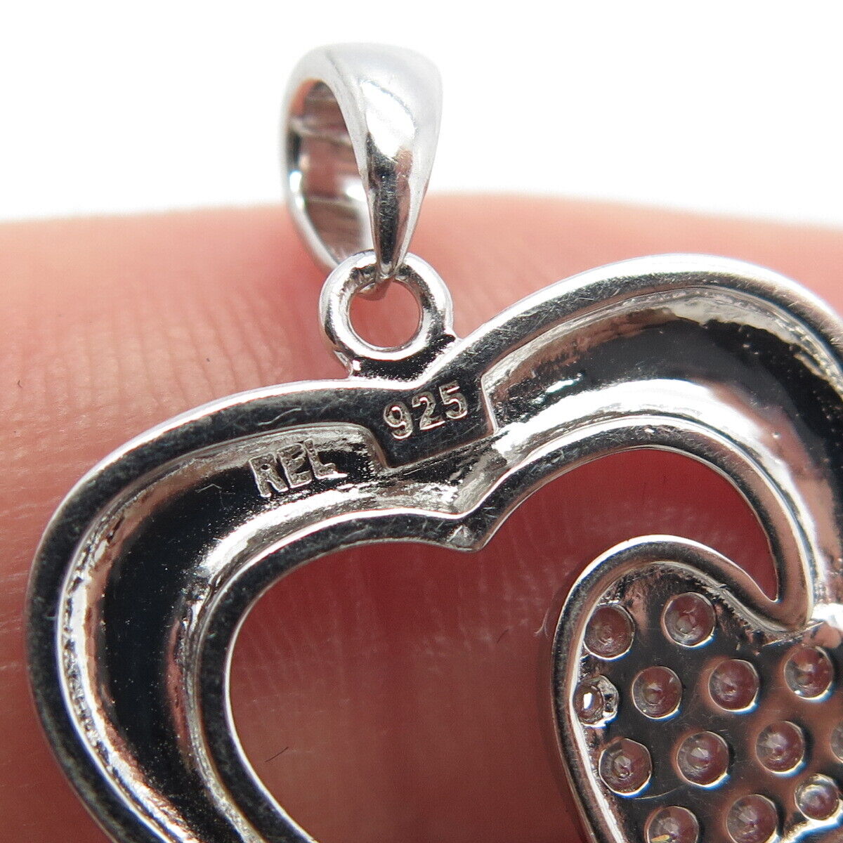 925 Sterling Silver C Z Open Double Heart Charm Pendant