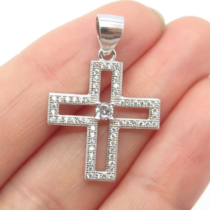 925 Sterling Silver C Z Religious Cross Pendant