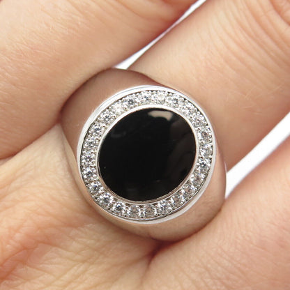 925 Sterling Silver REL Real Black Onyx Gem & C Z Oval Ring Size 11.5