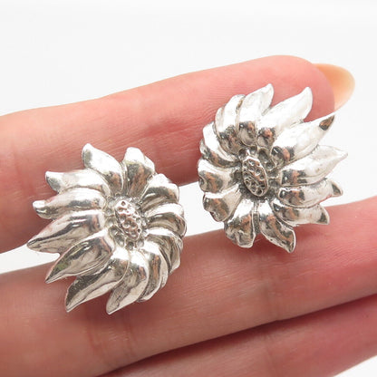 925 Sterling Silver Vintage Jewelart Sunflower Screw Back Earrings