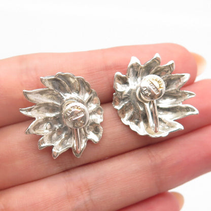 925 Sterling Silver Vintage Jewelart Sunflower Screw Back Earrings