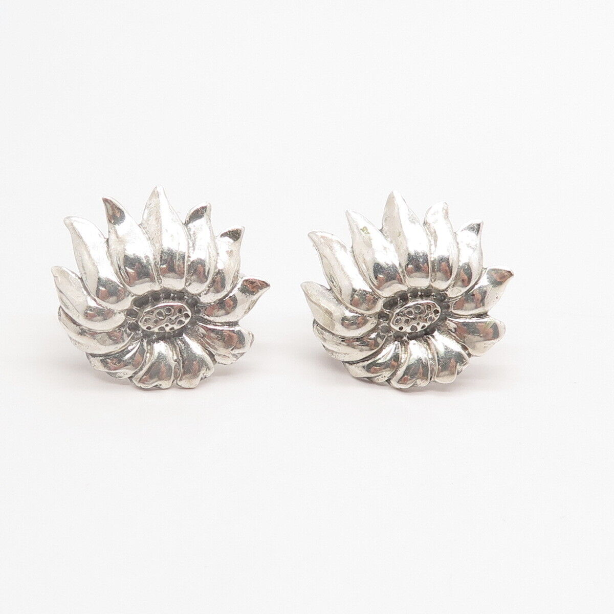 925 Sterling Silver Vintage Jewelart Sunflower Screw Back Earrings