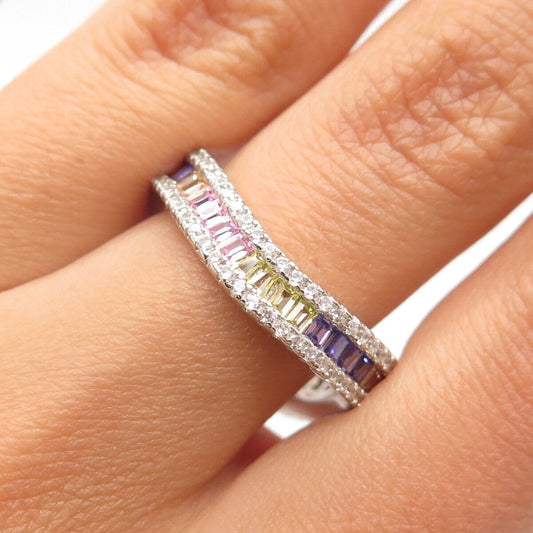 925 Sterling Silver Multi-Color C Z Wavy Ring Size 7.5