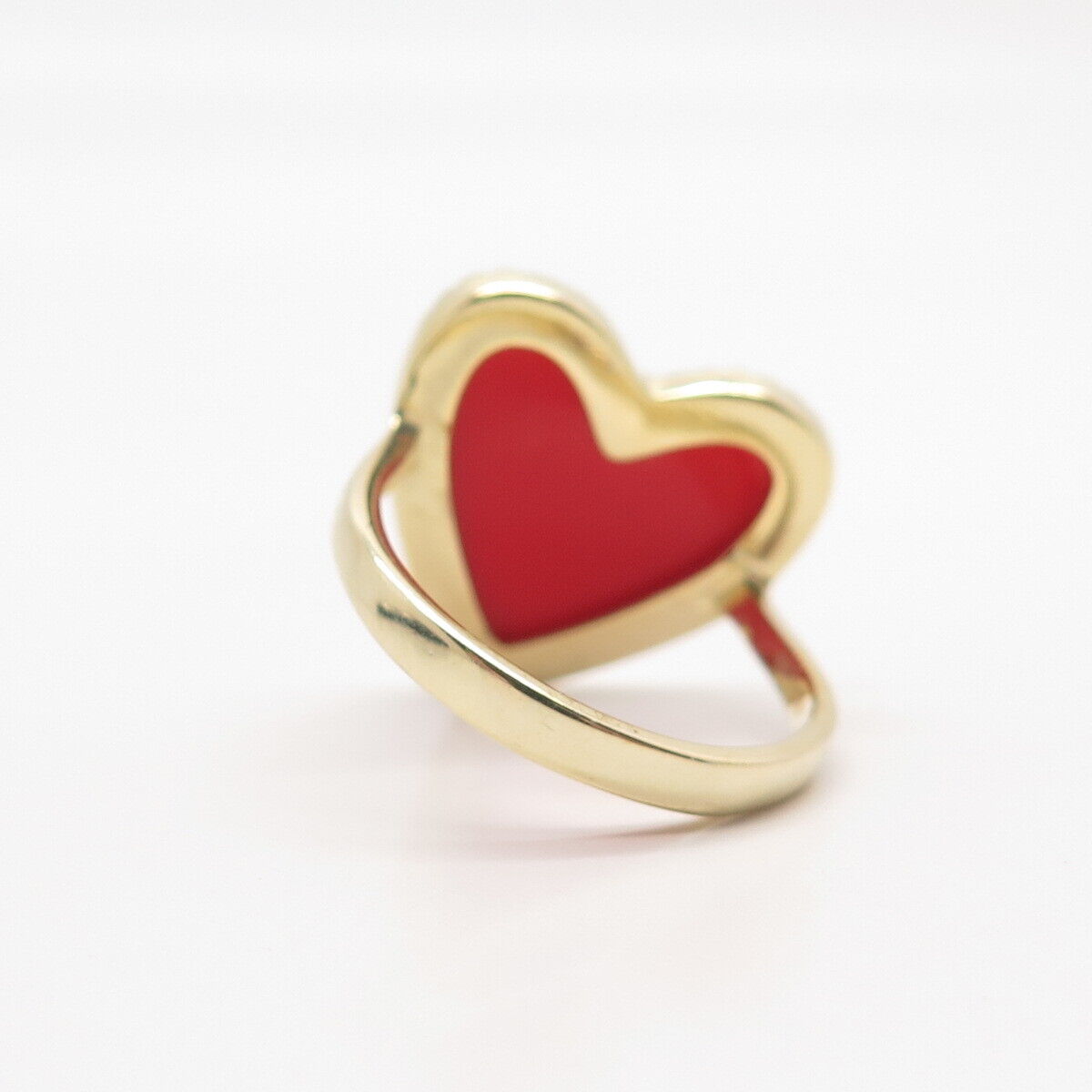 925 Sterling Silver Gold Plated C Z & Faux Coral Heart Ring Size 6.5