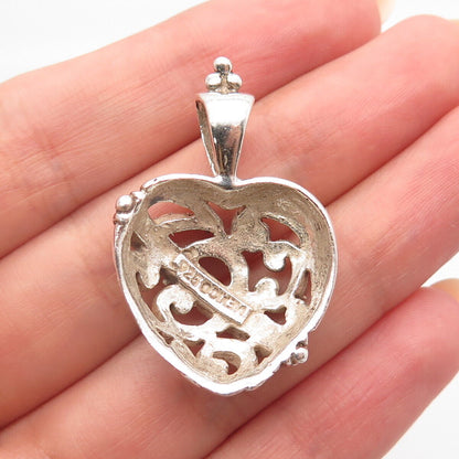 925 Sterling Silver Vintage Mexico Beaded Swirl Heart Pendant