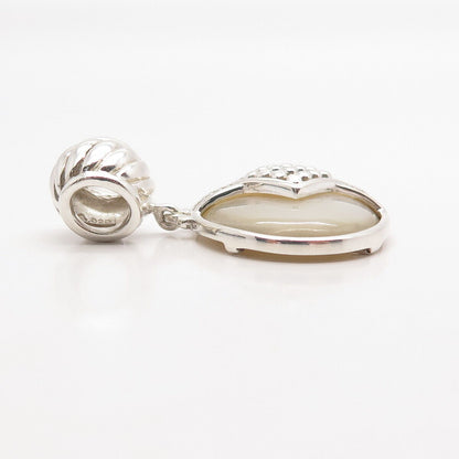 925 Sterling Silver Vintage Real Mother-of-Pearl Beaded Oval Dangling Charm