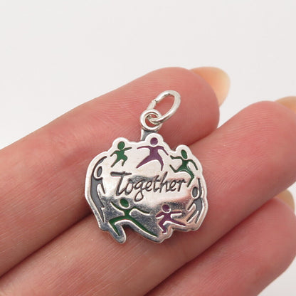 925 Sterling Silver Vintage Enamel ABWA "Together" Charm Pendant #30