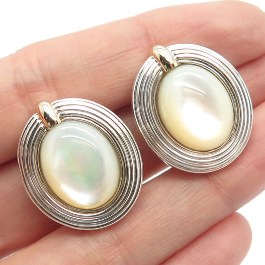 925 Sterling Silver /14K Gold Vintage Real Mother-of-Pearl Omega Back Earrings