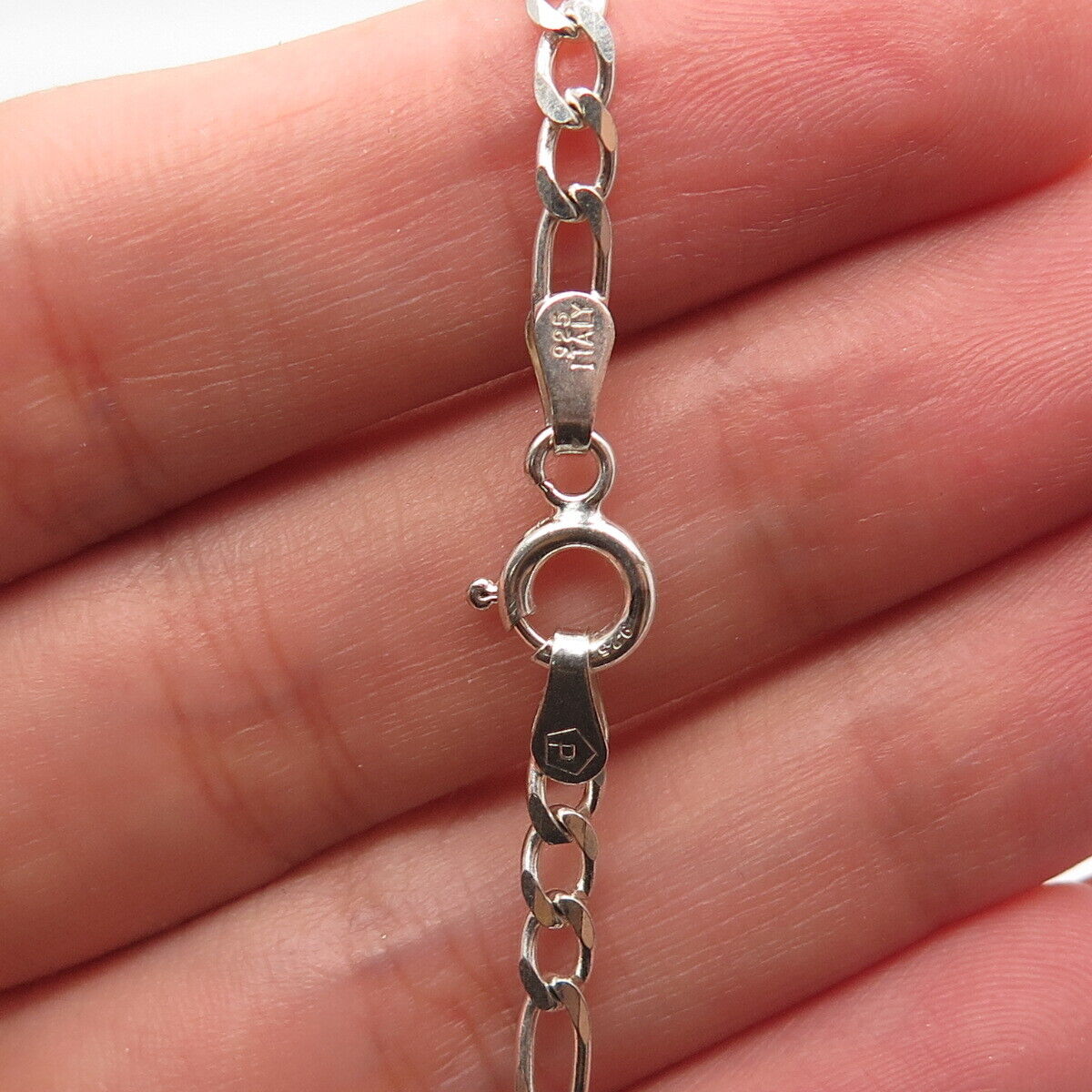 925 Sterling Silver Italy Figaro Link Bracelet 7"