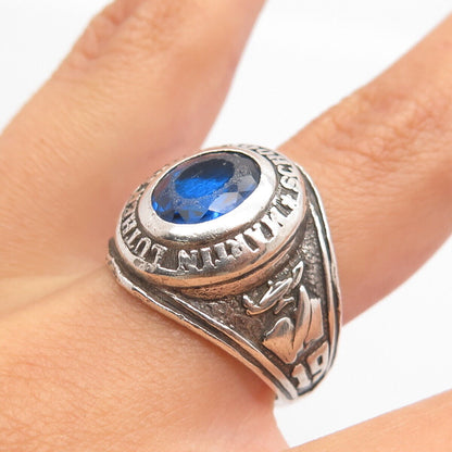 925 Sterling Silver Vintage 1973 Lab-Sapphire Martin L. King School Ring 9.25