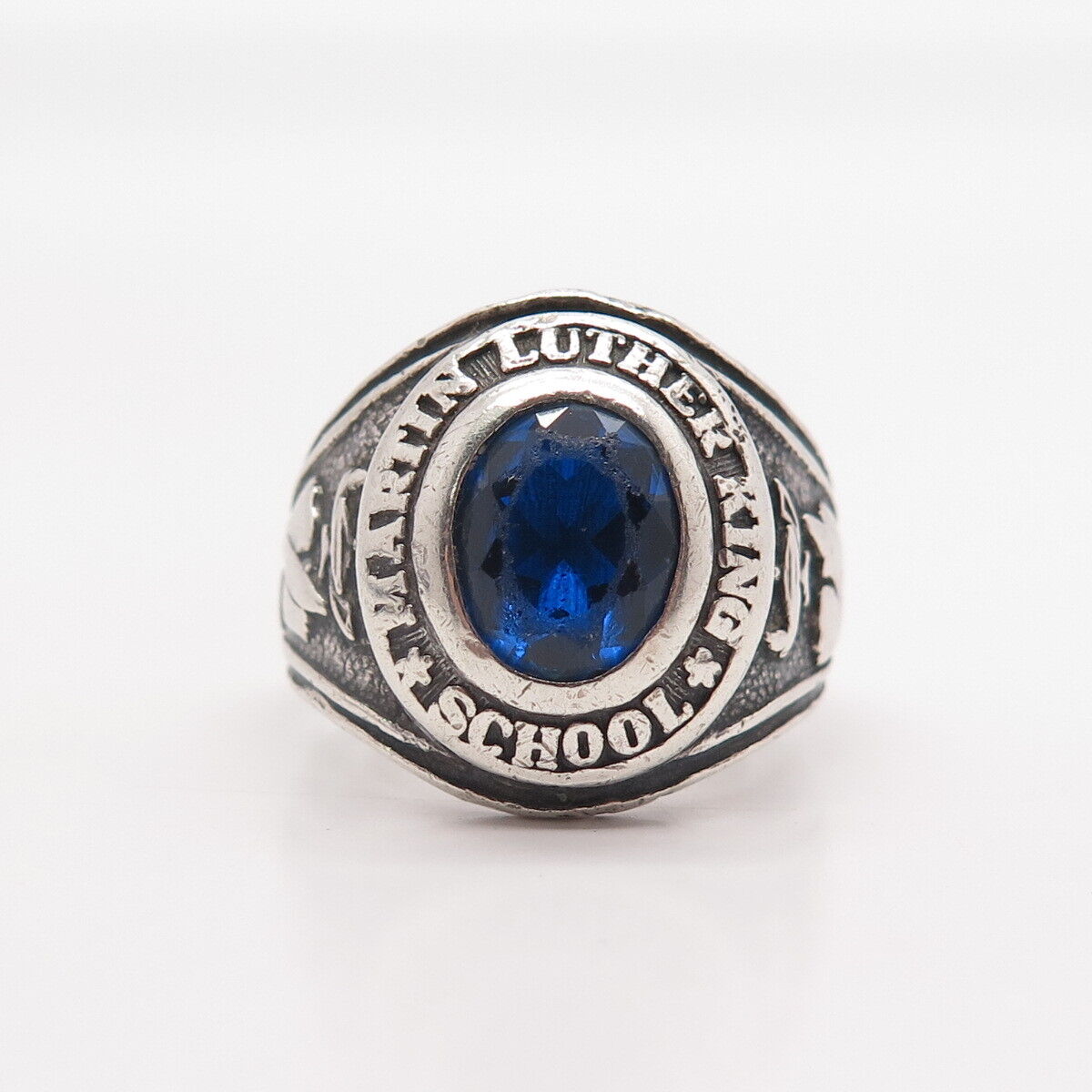 925 Sterling Silver Vintage 1973 Lab-Sapphire Martin L. King School Ring 9.25