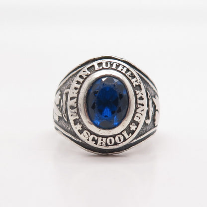 925 Sterling Silver Vintage 1973 Lab-Sapphire Martin L. King School Ring 9.25