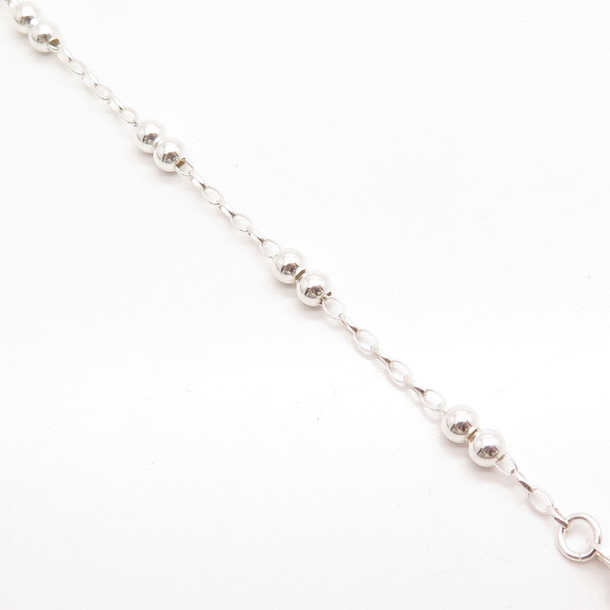 925 Sterling Silver Italy Station Bead & Cable Link Bracelet 7.25"