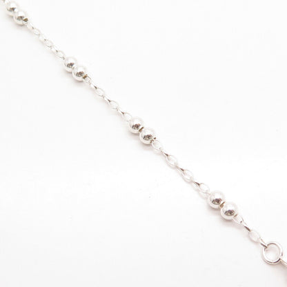 925 Sterling Silver Italy Station Bead & Cable Link Bracelet 7.25"