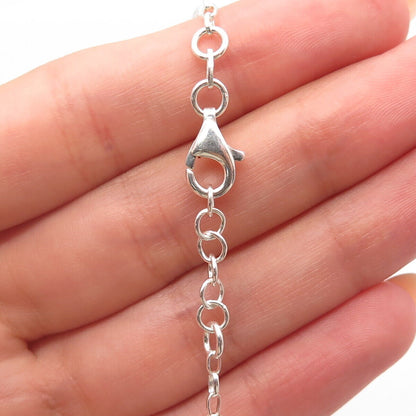 925 Sterling Silver Italy Station Bead & Cable Link Bracelet 7.25"