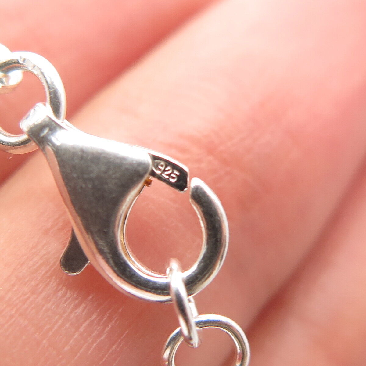 925 Sterling Silver Italy Station Bead & Cable Link Bracelet 7.25"