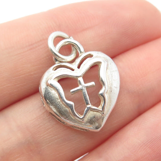 925 Sterling Silver Vintage Cross & Heart Charm Pendant