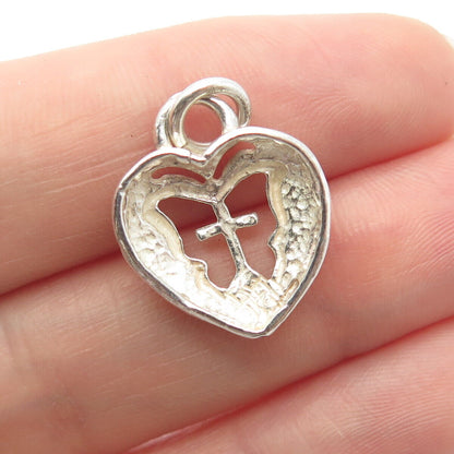 925 Sterling Silver Vintage Cross & Heart Charm Pendant