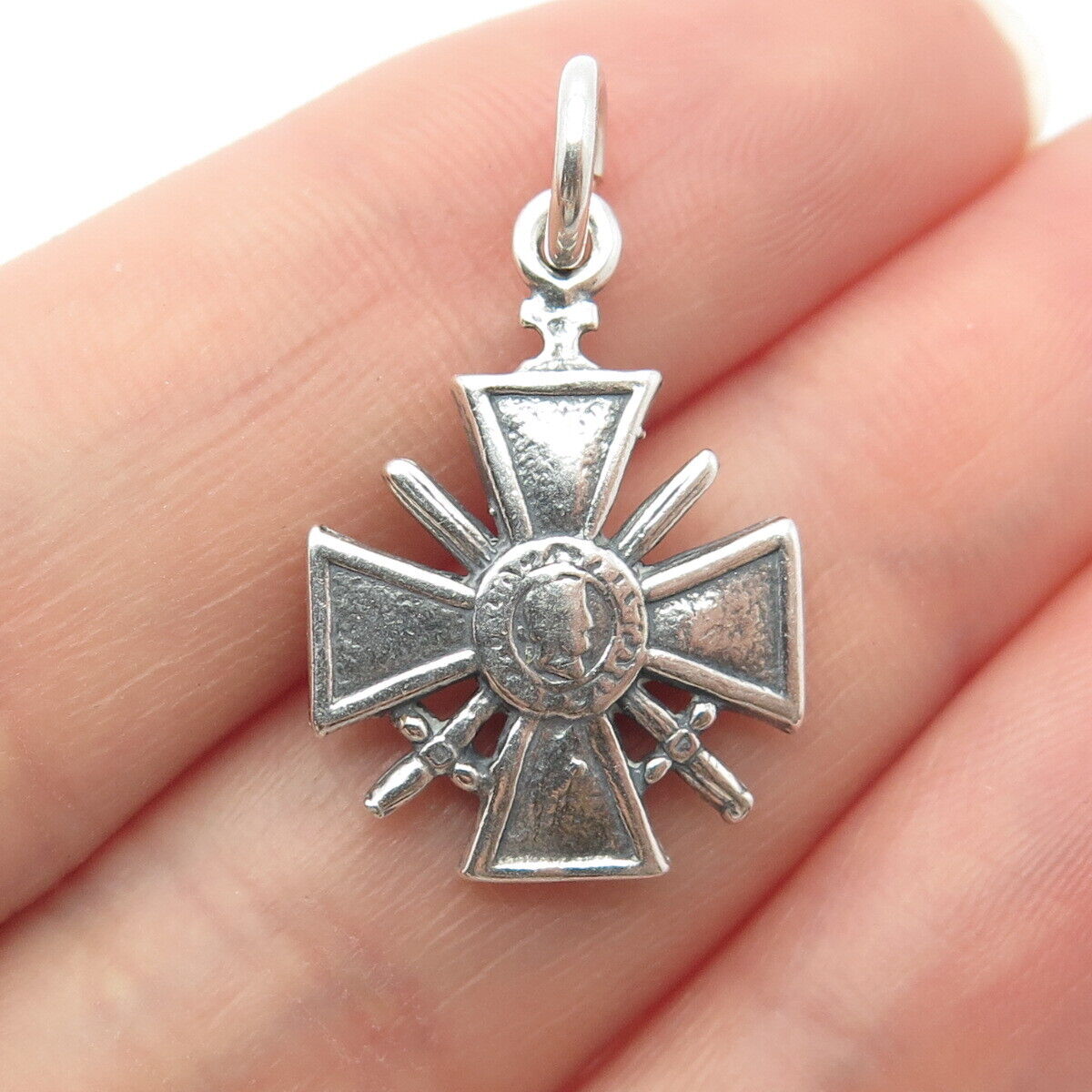 925 Sterling Silver Vintage JWK Mexico Swords & Cross Pendant