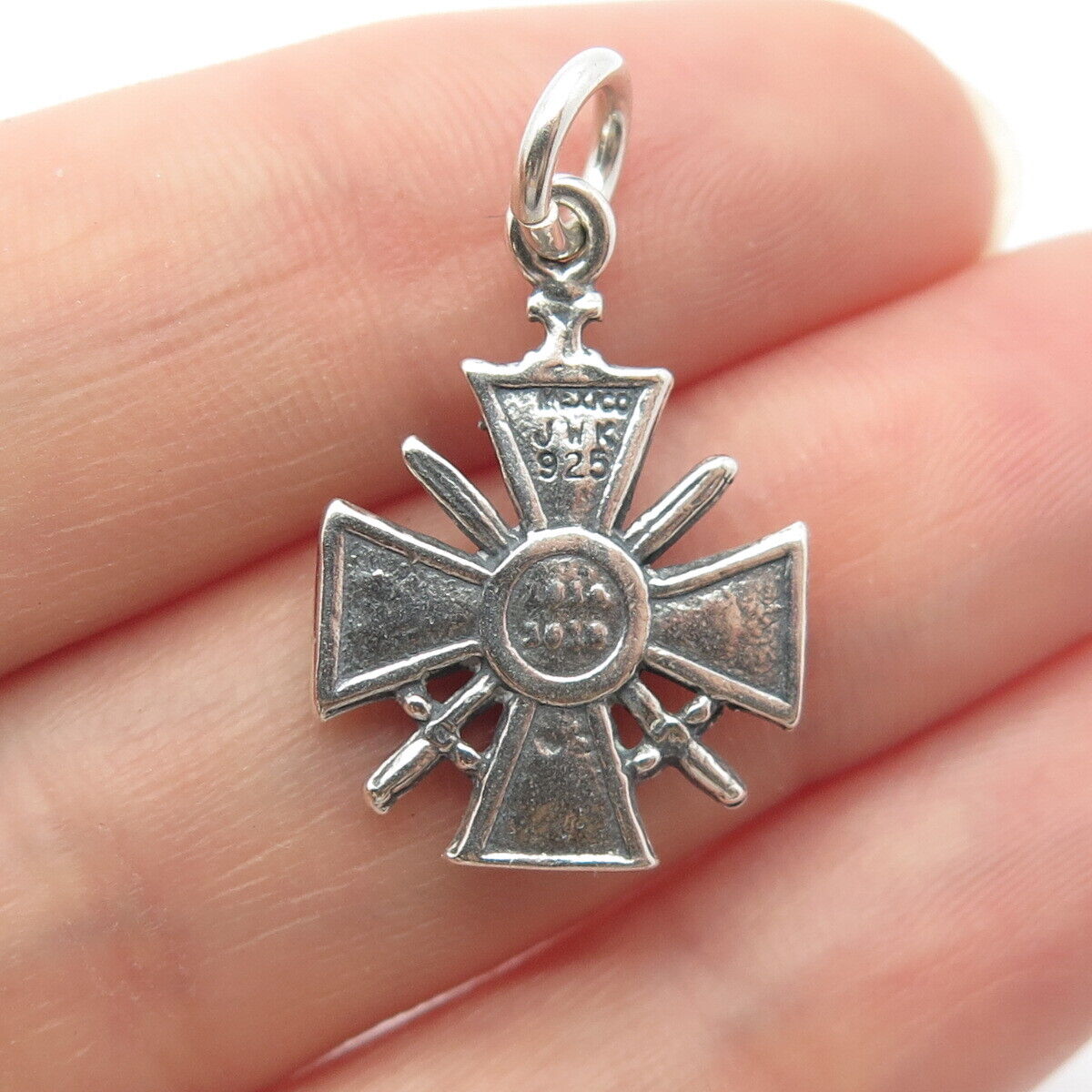 925 Sterling Silver Vintage JWK Mexico Swords & Cross Pendant