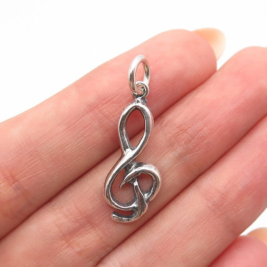 925 Sterling Silver Vintage Treble Clef Music Charm Pendant