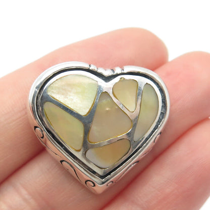 925 Sterling Silver Vintage Real Mother-of-Pearl Heart Slide Pendant